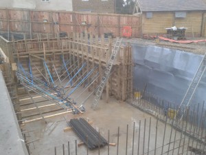 Temporary scaffold erected to allow concrete to be poured