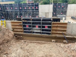 Retaining walls created in sections